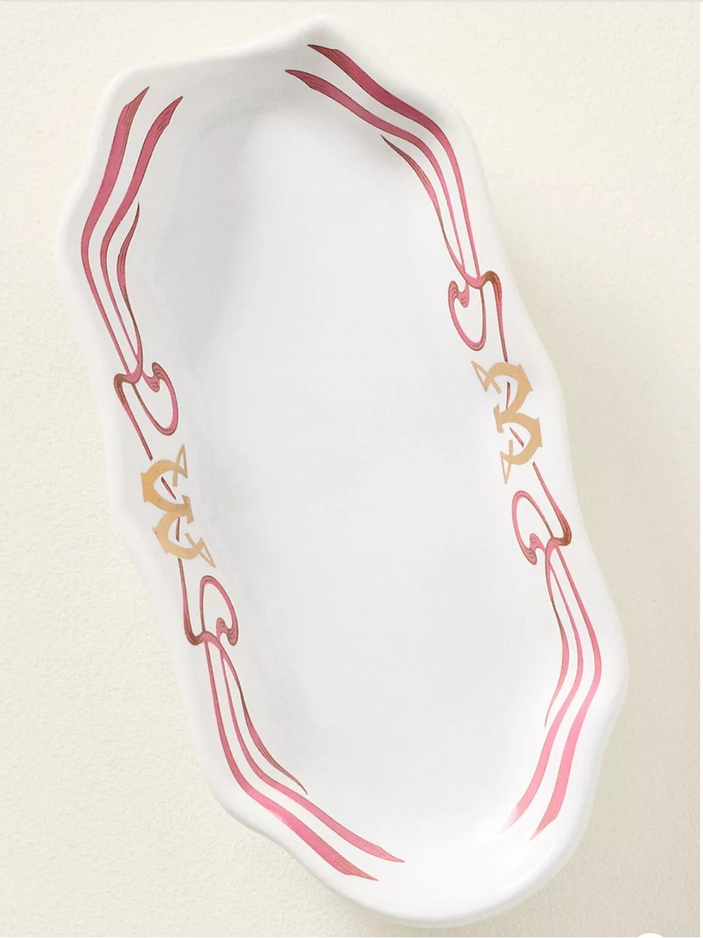 Anthropologie Trinket Dish Mini White Stoneware Tray Pink and Gold Dice Holder